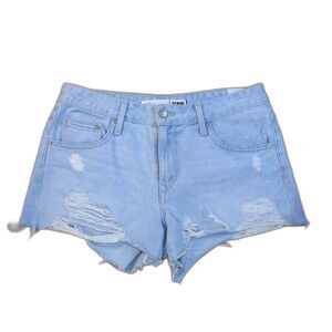 Lovers And Friends Denim Boyfriend Shorts Size 27 Light Blue Distressed Shorties